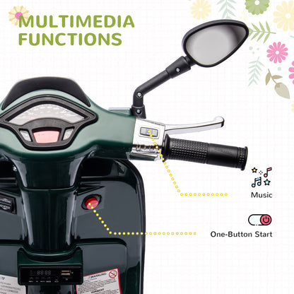 12V Vespa Licensed Kids Electric Motorbike w/ Music, Lights, FM Radio, for 3-6 Years - Green