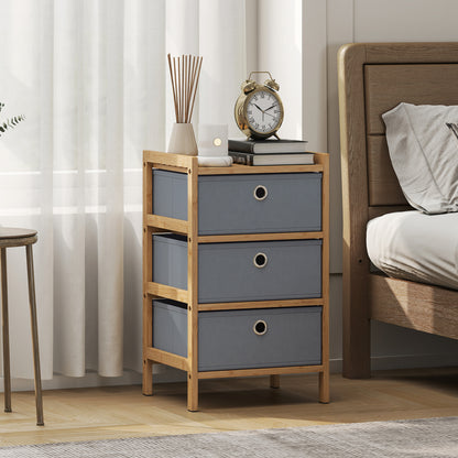 Chest of Drawers, 3 Fabric Drawers Narrow Dresser with Bamboo Frame, Light Grey