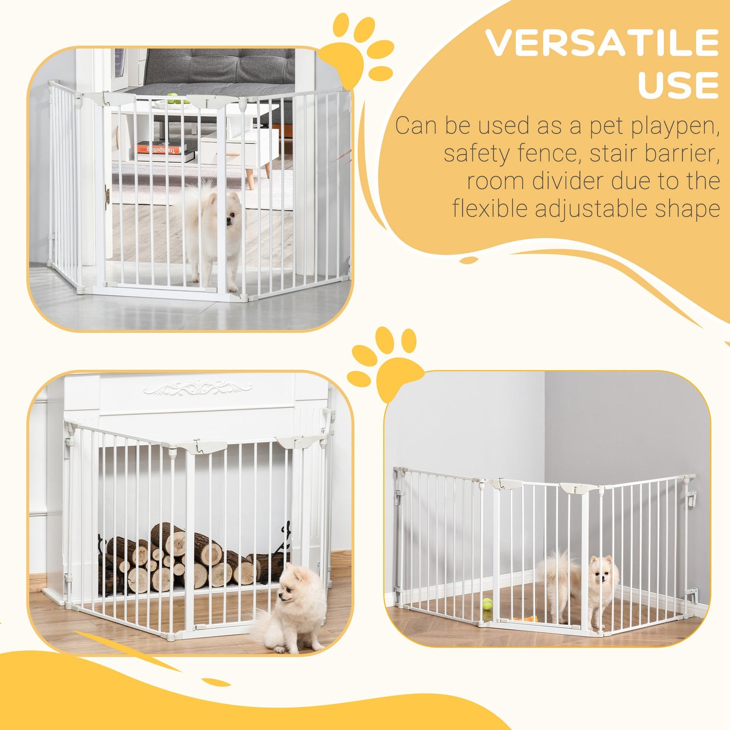 Pet Safety Gate, 3 Panels Playpen Fireplace, Foldable Metal Fence, Stair Barrier, Room Divider