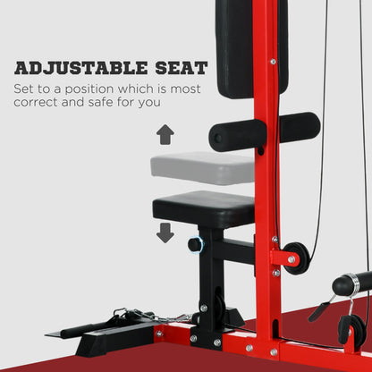 Pull Up Station, Power Cage with Adjustable Seat, for Home Gym - Red