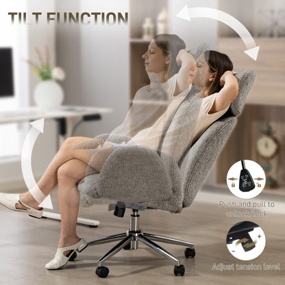 Office Chair with Adjustable Headrest, Spring Pack, Curved Line, Boucle Fabric - Charcoal Grey