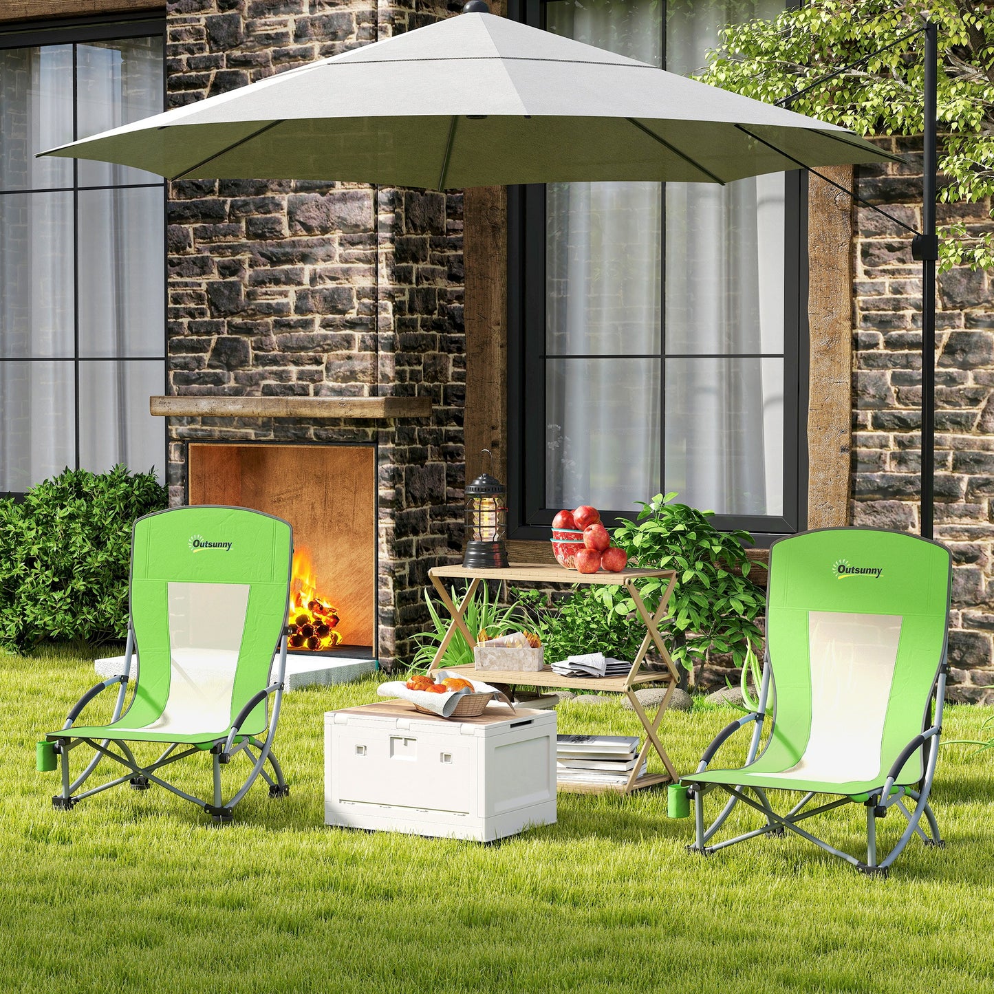 Set of 2 Folding Beach Chair, Low Camping Chair with Mesh Back
