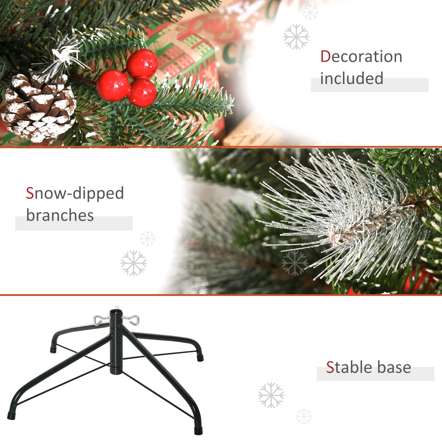 4FT Artificial Snow Dipped Christmas Tree Xmas Pencil Tree Holiday Home Party Decoration with Foldable Feet Red Berries White