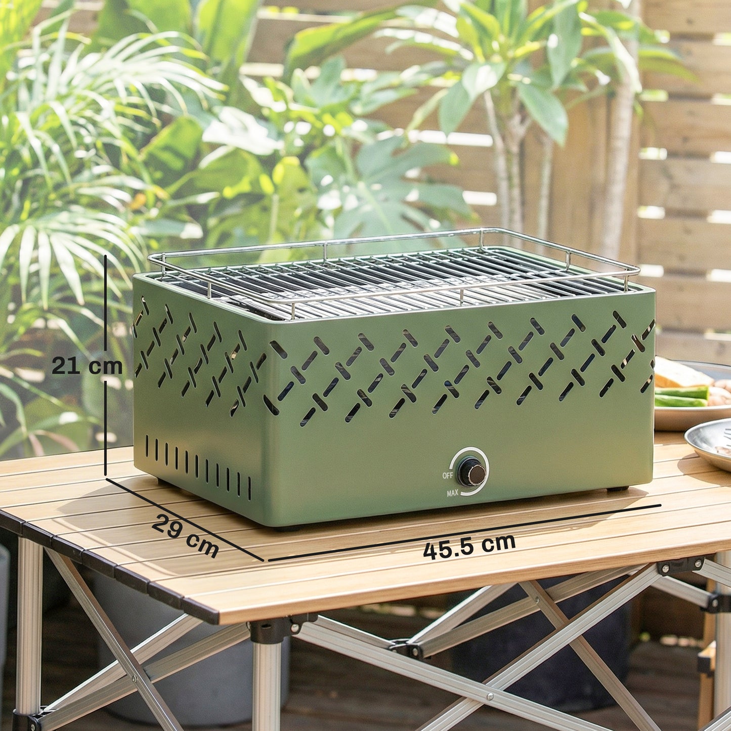 Portable Charcoal BBQ Grill, Battery Powered Barbecue Grill with Built-in Fan for Camping Picnic, Light Green