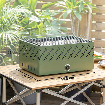 Portable Charcoal BBQ Grill, Battery Powered Barbecue Grill with Built-in Fan for Camping Picnic, Light Green