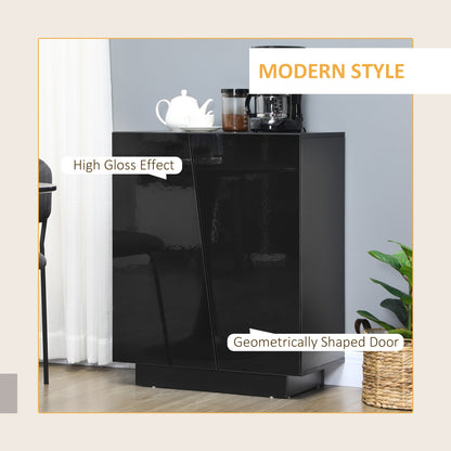 High Gloss Storage Cabinet, Freestanding Storage Cupboard with Adjustable Shelves for Living Room, Bedroom, Hallway, Black