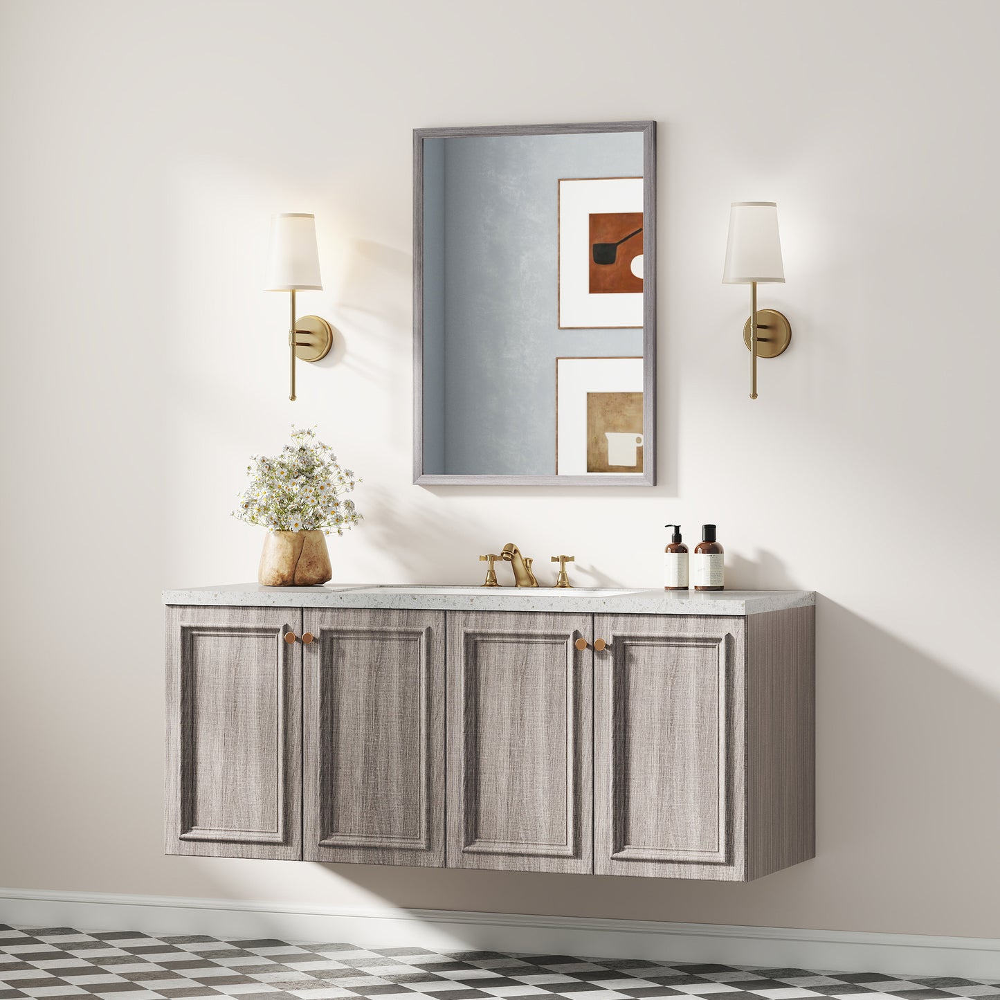 Wall Bathroom Mirror, 50 x 70 cm Wall-Mounted Mirror for Living Room, Bedroom, Hallway, Grey
