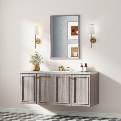Wall Bathroom Mirror, 50 x 70 cm Wall-Mounted Mirror for Living Room, Bedroom, Hallway, Grey