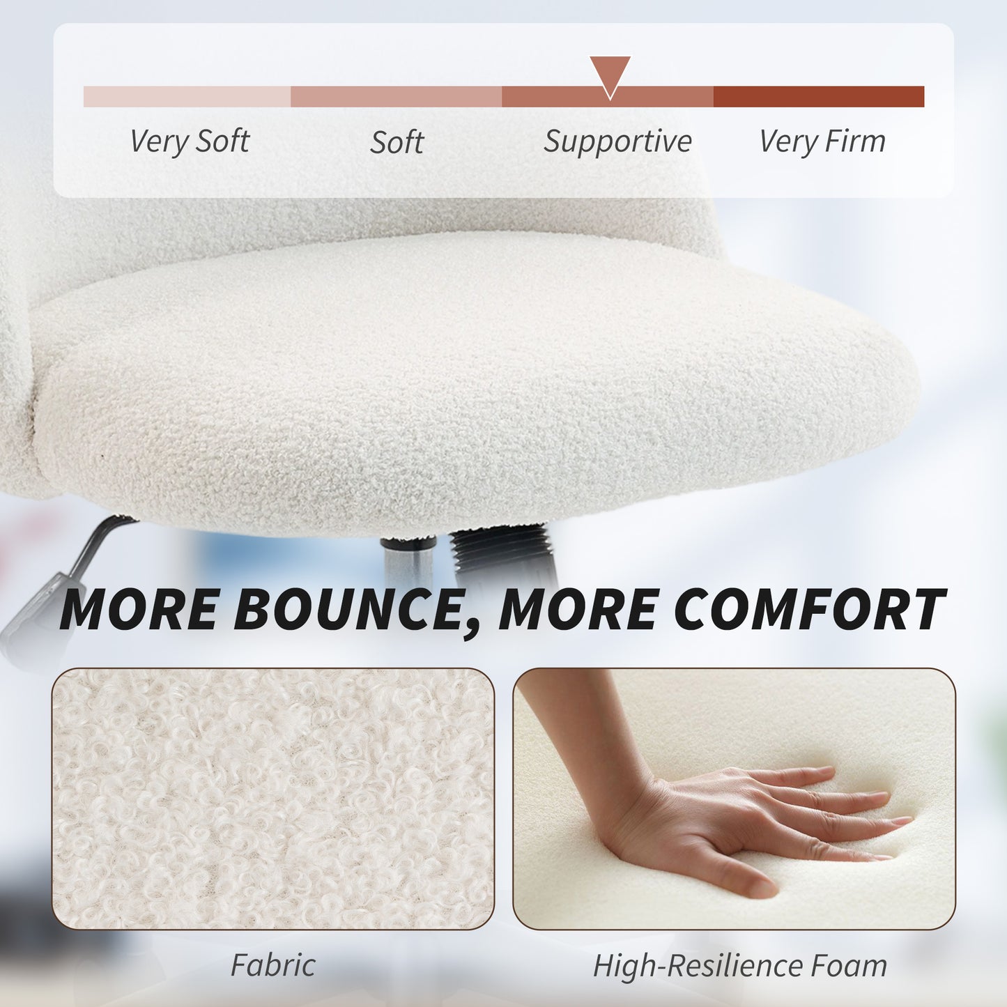 Teddy Fleece Office Chair with Wheels - Cream White