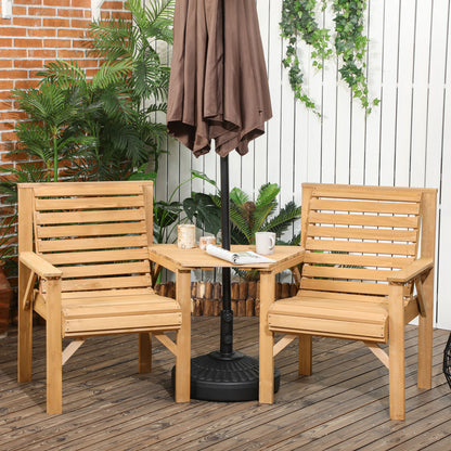Wooden Garden Love Seat, 2 Seater Jack & Jill Companion Seat with Coffee Table and Parasol Hole, Partner Bench