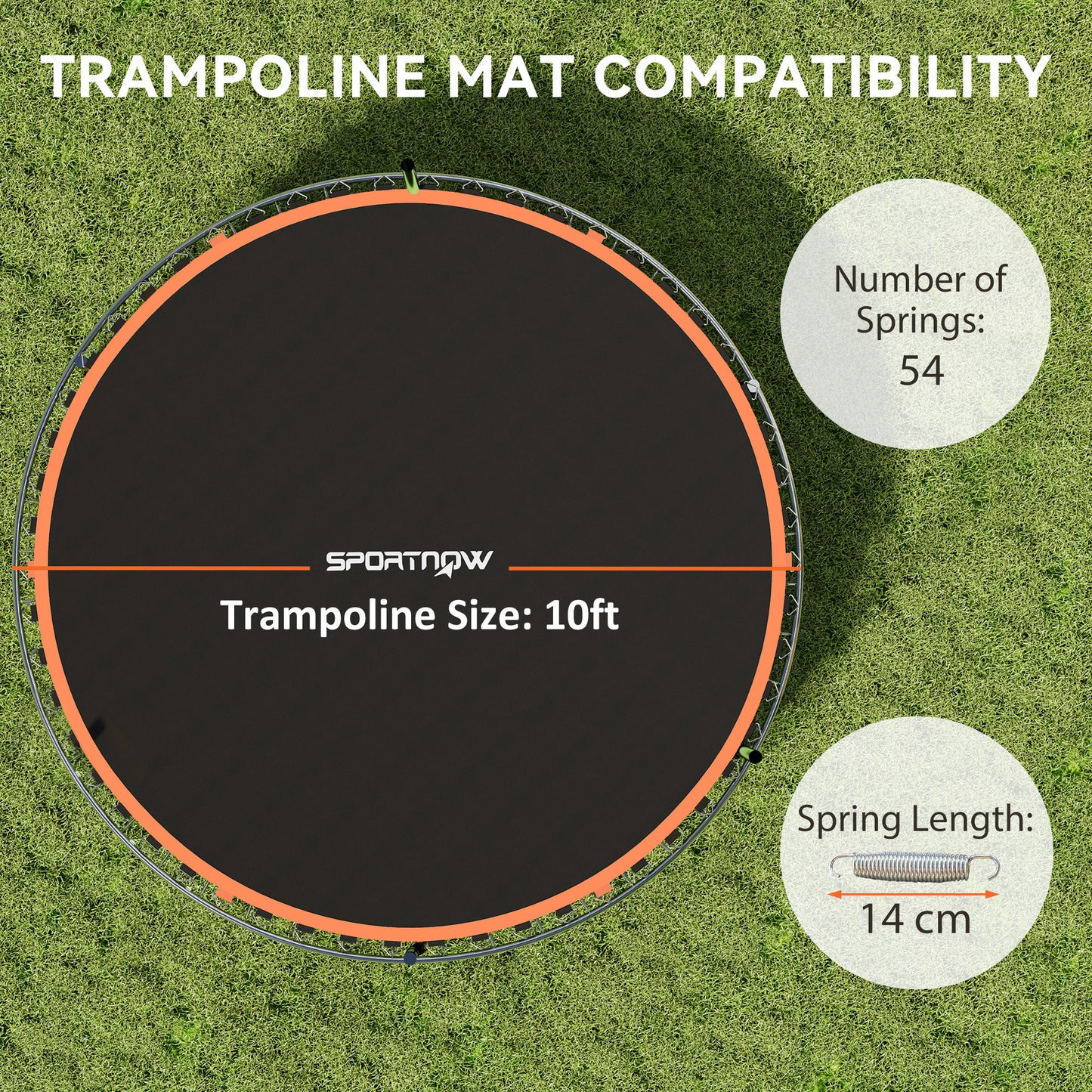 Trampoline Replacement Mat with Spring Pull Tool, 54 V-Hooks, for 10ft Trampoline using 14cm Springs, Orange