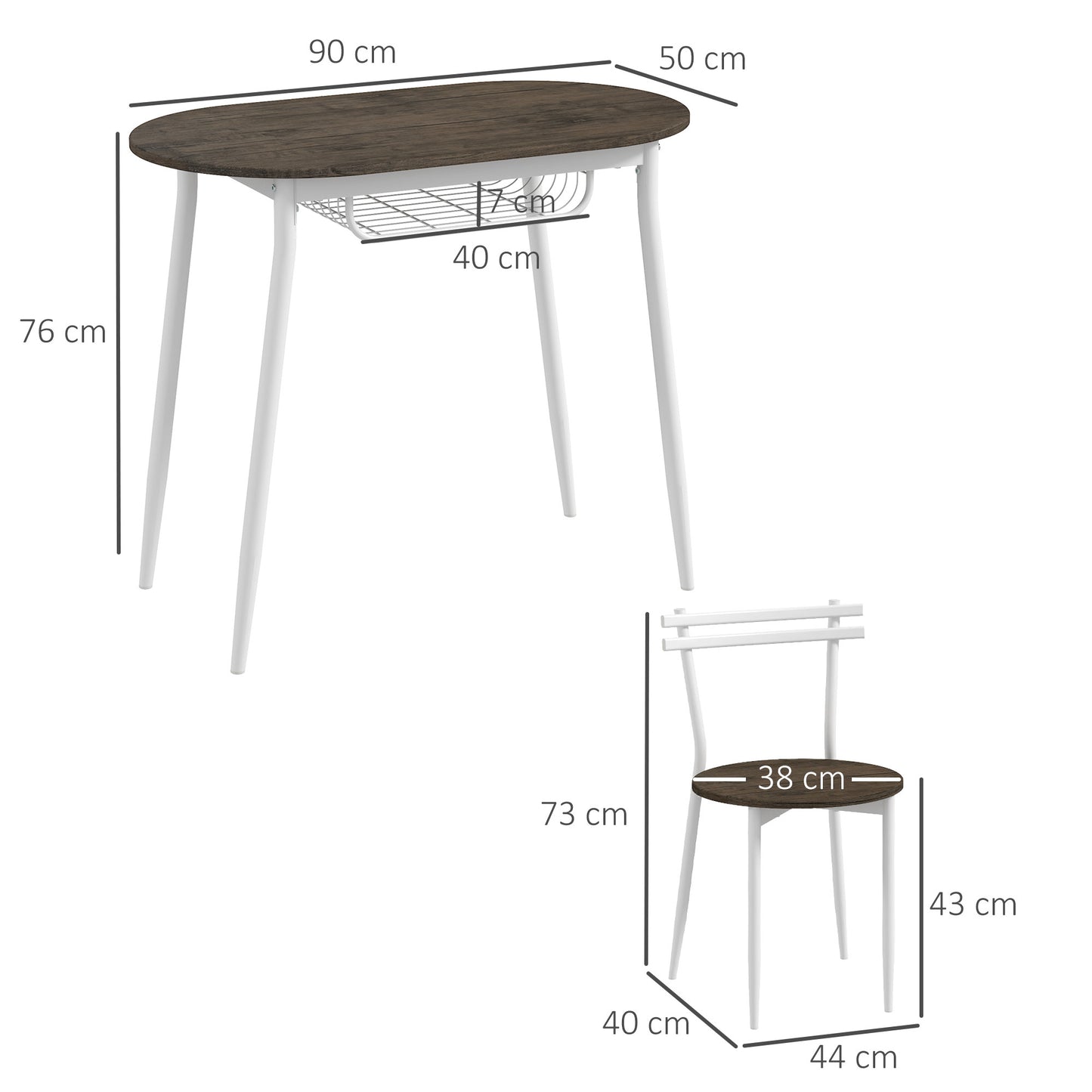3-Piece Dining Table and Chairs Set, Oval Kitchen Table with 2 Chairs, with Wire Storage Shelf and Steel Frame, Natural