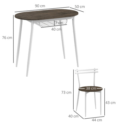 3-Piece Dining Table and Chairs Set, Oval Kitchen Table with 2 Chairs, with Wire Storage Shelf and Steel Frame, Natural