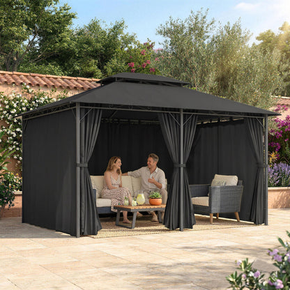 3 x 4m Steel Gazebo, with Curtains - Black