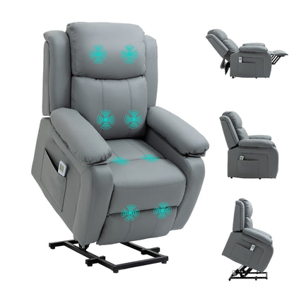 Riser and Recliner Chair with Vibration Massage, PU Leather Power Lift Chair for Elderly, Grey