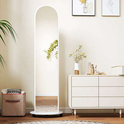 2-in-1 Full Length Mirror with Storage Shelves, Floor Mirror with 4 Wheels, Coat Rack, Hooks, White