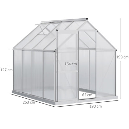 190 x 253 cm Walk-In Polycarbonate Greenhouse - Silver-Tone