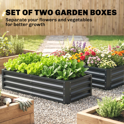 Set of 2 Raised Beds for Garden, Galvanised Outdoor Planters for Herbs Vegetables, Use for Patio Balcony, Grey