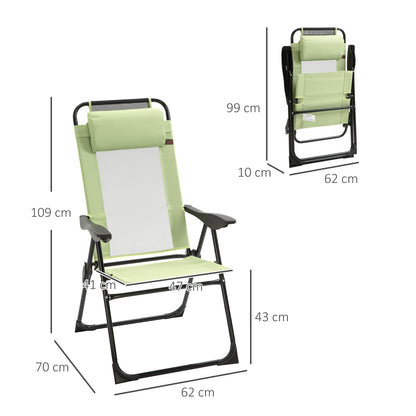 Folding Garden Chairs Set of 2, 5-Position Recliner Camping Chair with High Back for Patio, Picnic, Green