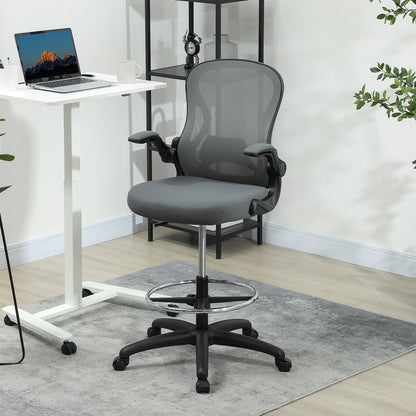 Drafting Chair, Ergonomic Tall Office Chair with Flip-up Armrests, Mesh Back, Lumbar Support