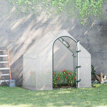 Walk In Tomato Greenhouse Garden Outdoor Mini Greenhouse Flower Planter Steel Frame with Zipped Door & Window, PE Cover