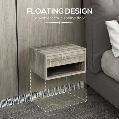 Floating Bedside Tables Set of 2, Wall Mounted Nightstand, Grey Wood Effect