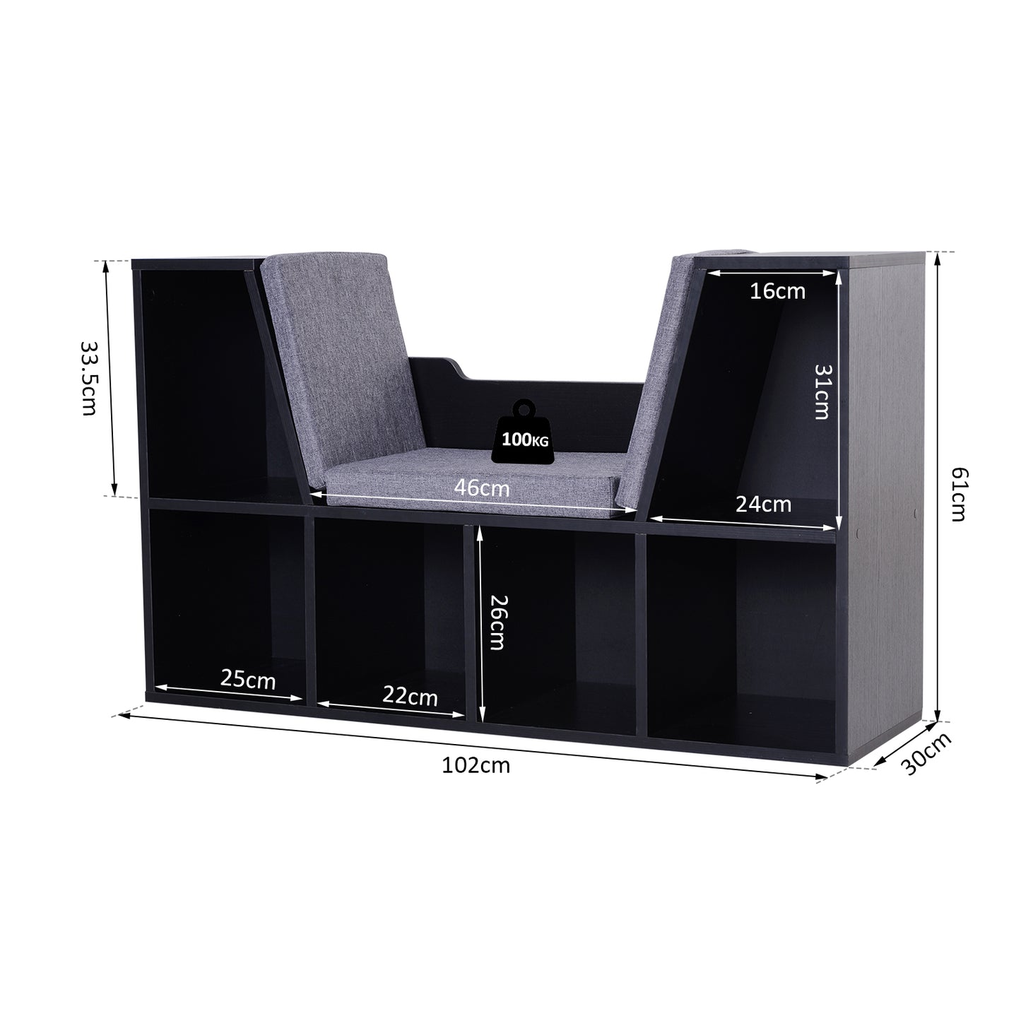 Bookcase with Cushioned Reading Seat – Black