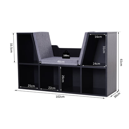 Bookcase with Cushioned Reading Seat – Black