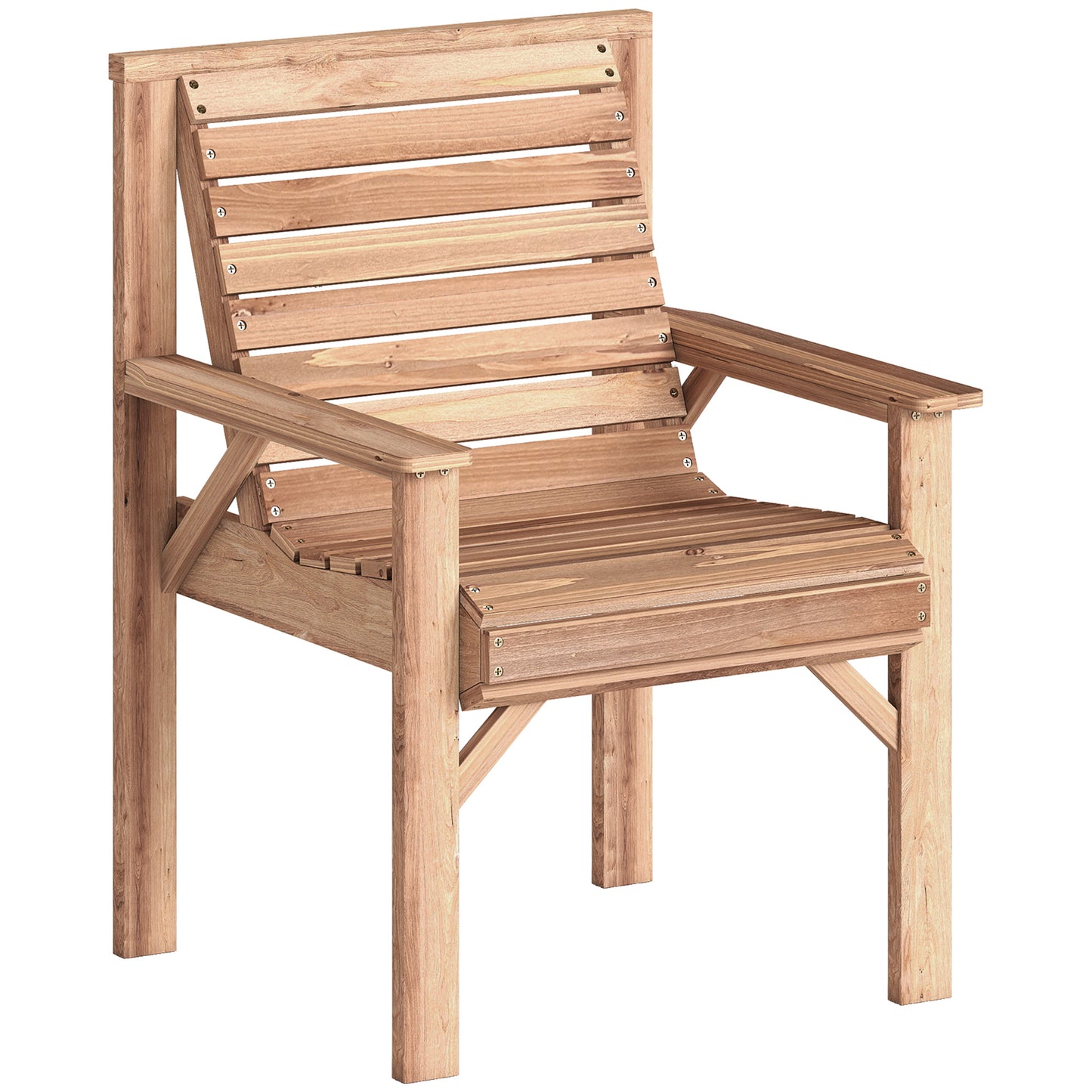 Wooden Garden Dining Chair, Outdoor Chair Garden Armchair with Curved Seat and Wide Armrests, Natural Wood Finish