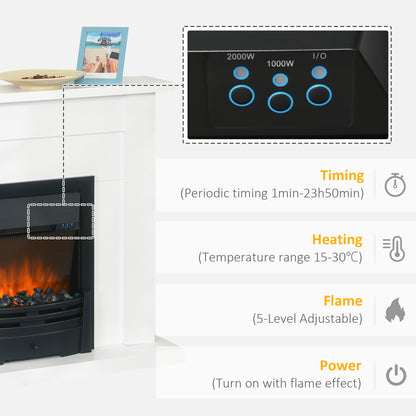 40" Electric Firplace Suites & Mantelpiece w/LED Flames Remote Marble Stone Modern Curved Surround Intelligent Safe Adjustabl