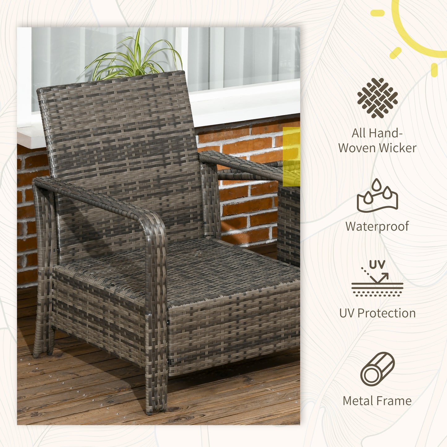 3 Pieces Rattan Bistro Set, Wicker Garden Furniture Set with Storage Coffee Table and Chairs, Thickened Cushions for Outdoor