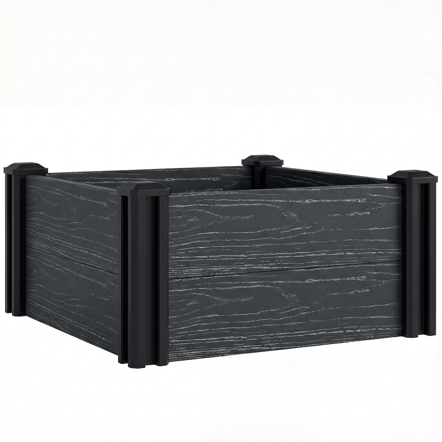 Vinyl Raised Garden Bed Kit, 2 x 2 x 1ft Modular Elevated Garden Box with Slotting Legs and Open Bottom, Dark Grey