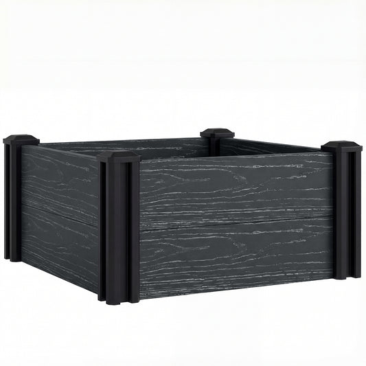 Vinyl Raised Garden Bed Kit, 2 x 2 x 1ft Modular Elevated Garden Box with Slotting Legs and Open Bottom, Dark Grey