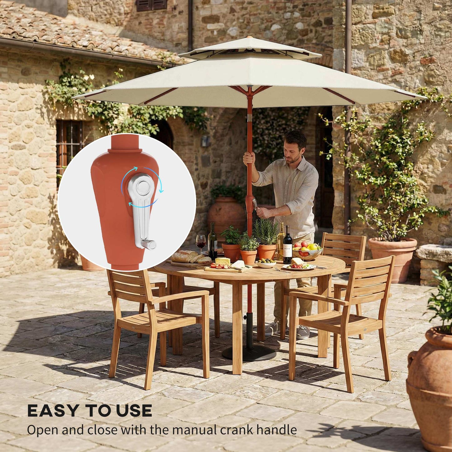2.7 m Garden Parasol with Double Top Outdoor Market Table Umbrella with Crank System, Cream White