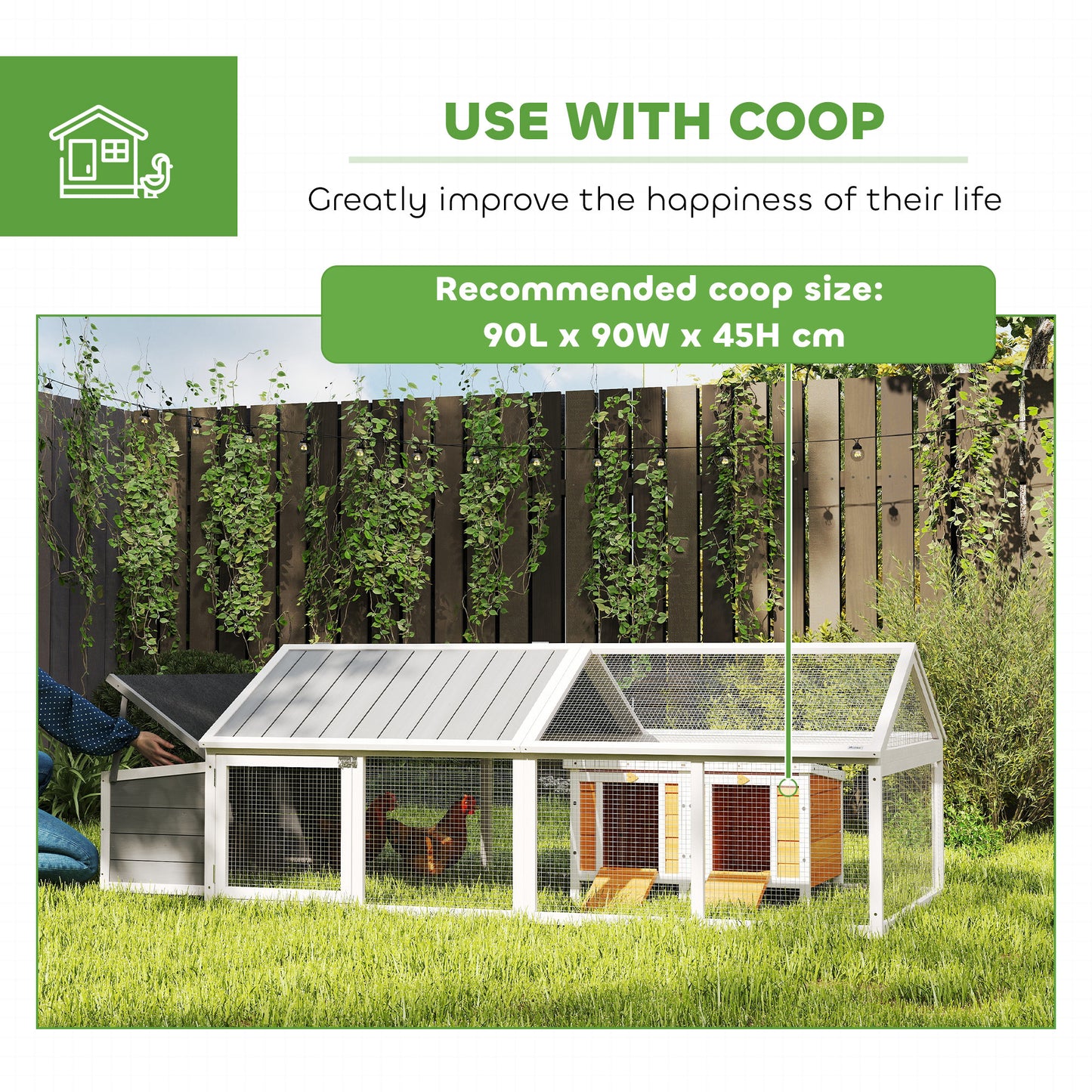 Wooden Chicken Coop with Nesting Box, Openable Roof, for 4-8 Chickens, White