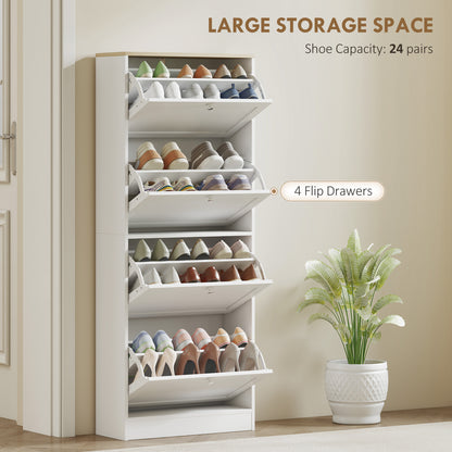 Modern Compact Four-Drawer Shoe Storage Cabinet - White