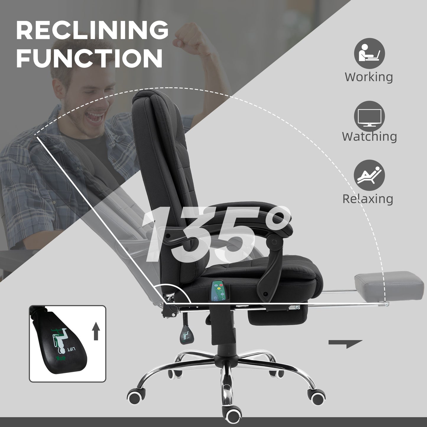 Office Chair with 6 Point Massage and Back Heat, Microfibre Desk Chair with Footrest Adjustable Height and Swivel Wheels