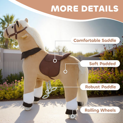 Rocking Horse, Plush Ride On Horse with Rolling Wheels & Saddle, Ride On Pony Toy for Kids 3-5 Years, Up to 25kg, Brown