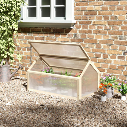 Wooden Cold Frame Garden Polycarbonate Greenhouse with Openable Top Cover, Grow House for Flowers, Vegetables, Plants