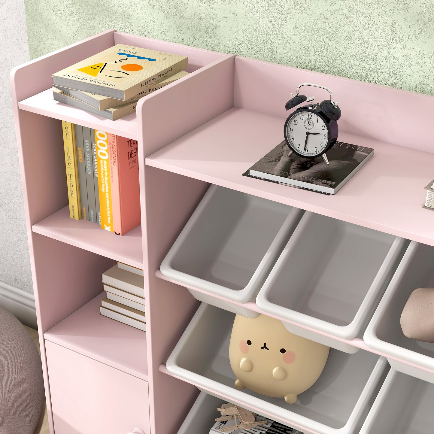 Kids Toy Organizers and Storage with 8 Removable Storage Bins and Bookshelf, Pink
