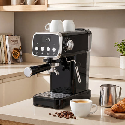 Espresso Machine, 20-Bar Cappuccino Coffee Maker with Frother Wand, 1.2 L Water Tank, Black