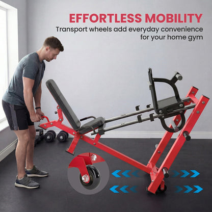 Leg Press Machine with Wheels and Calf Block, Adjustable Squat Machine for Home Gym, 455KG Capacity