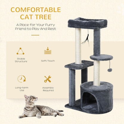 100cm Cat Tree for Indoor Cats, Cat Tower Condo for Kittens with Cat House Sisal Scratching Posts, Hanging Ball Toys