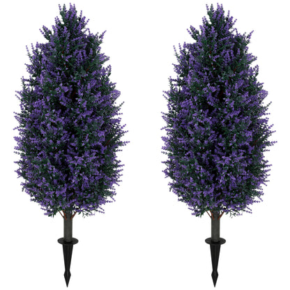 Set of 2 Artificial Lavender Flowers, Indoor Outdoor Fake Plants with Stakes, UV Resistant for Garden, 90 cm, Blue