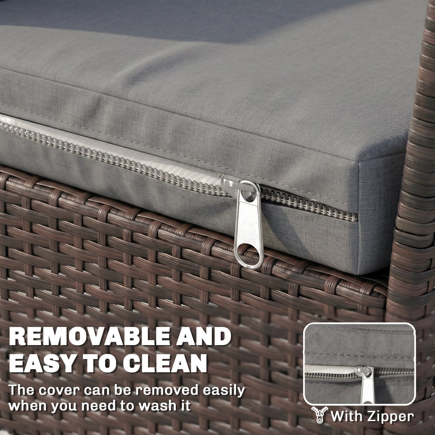 Outdoor Seat Cushion Pads for Rattan Furniture, 3 PCs Garden Furniture Cushions, Dark Grey
