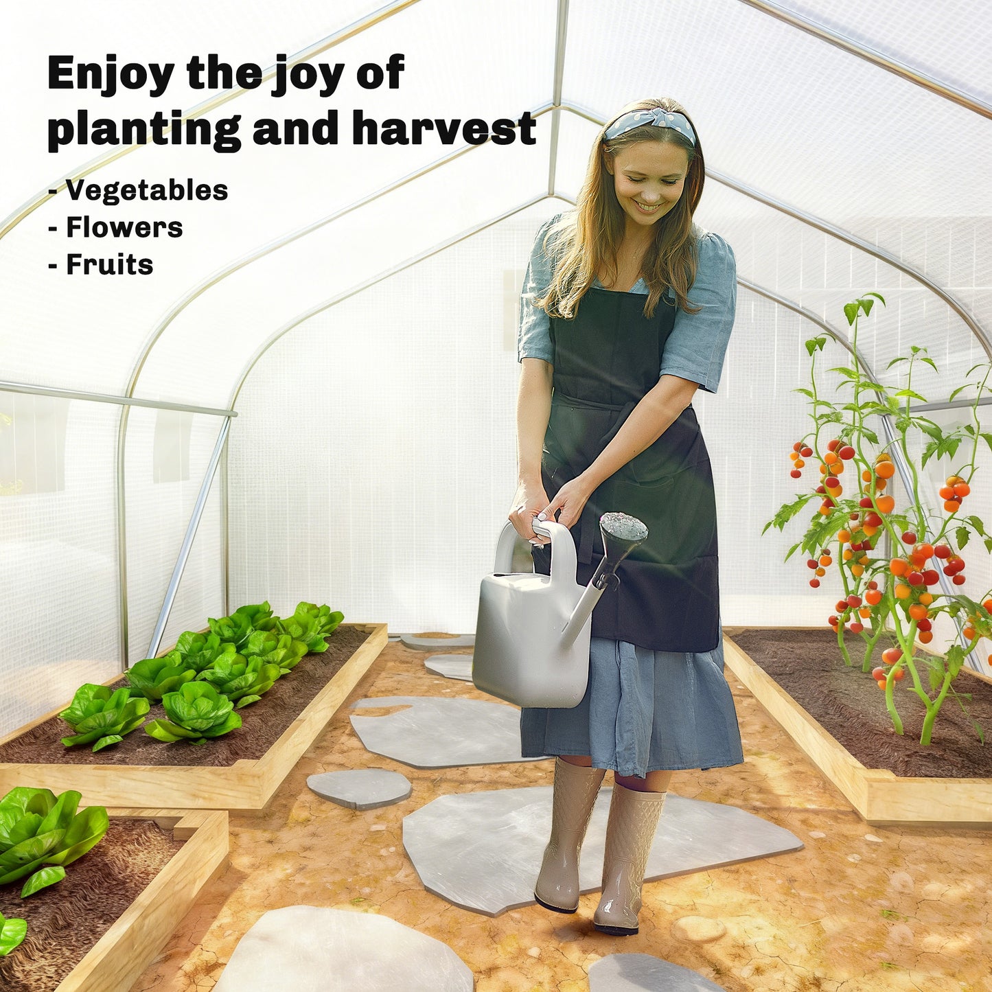 Walk-In Polytunnel Greenhouse Warm House Garden Tunnel Shelter Plant Shed with Door and Windows, Galvanised Steel Frame