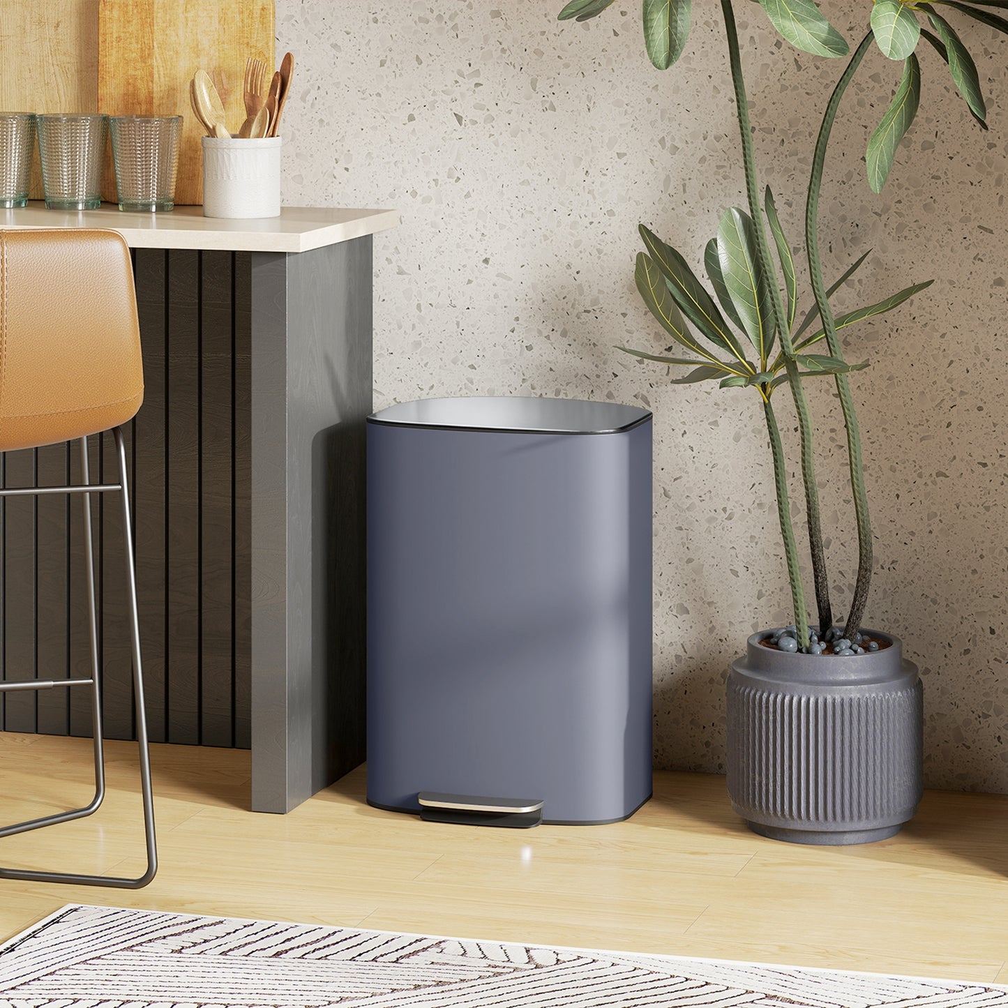 50L Kitchen Bin with Soft-Close Lid and Stay-Open Function, Stainless Steel Pedal Bin with Removable Inner Bucket