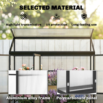 Polycarbonate Greenhouse with 3 Hinged Doors, Top Vent, Lean-to Green House, Walk-in Greenhouse, 6 x 1.5ft, Black