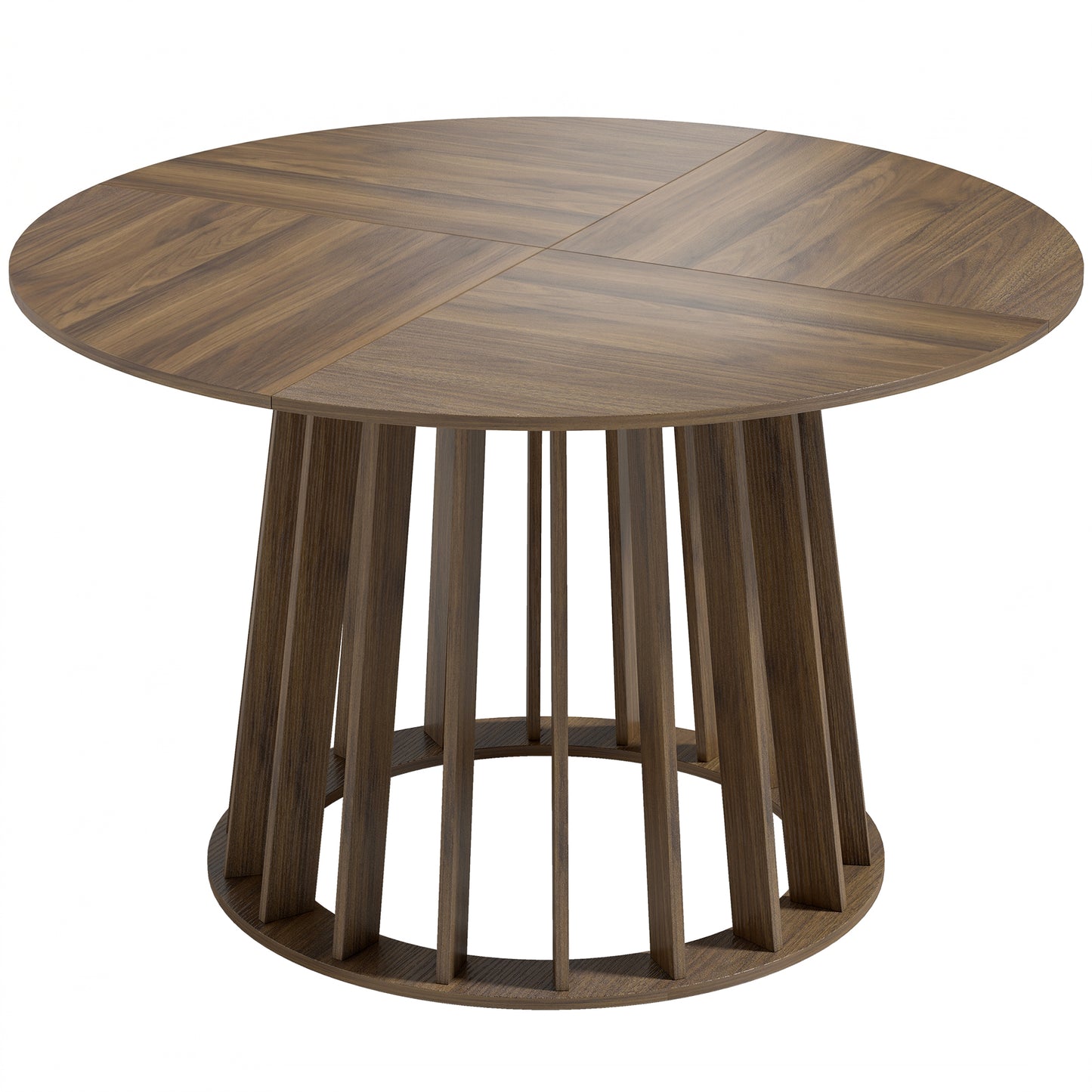 Dining Table for 4-6 People Modern Kitchen Table with Slatted Base 120 cm Round Light Walnut