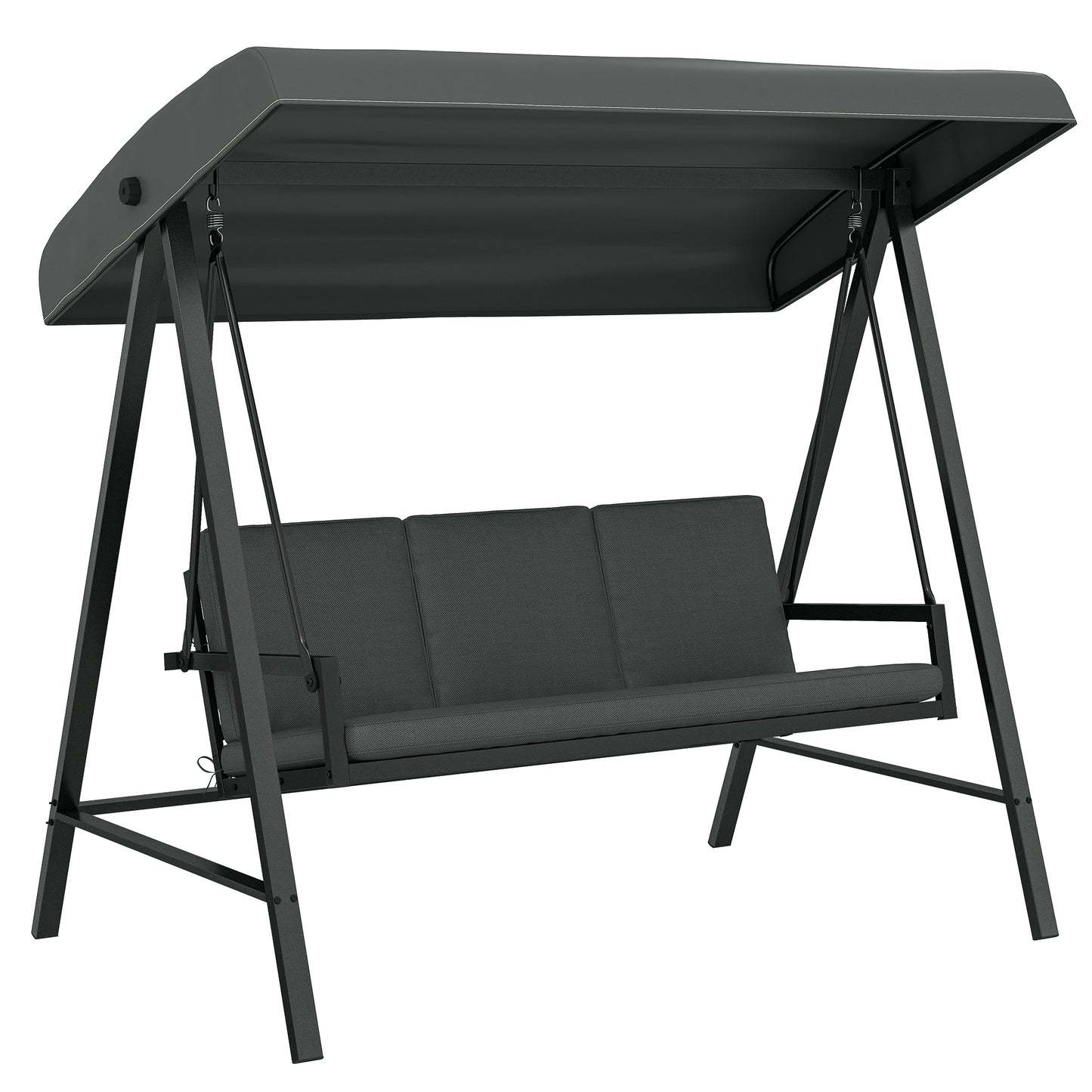 Three-Seat Garden Swing Chair, with Adjustable Canopy - Dark Grey